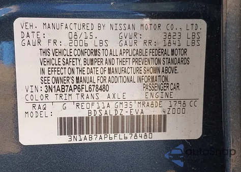 2015 Nissan Sentra Sv из США, поврежденный, VIN 3N1AB7AP6FL678480